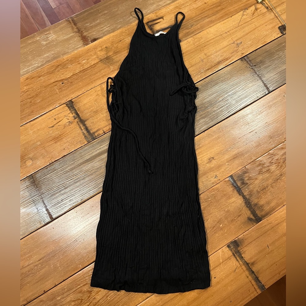 Mai Tai Black Ribbed Lace-Up Mini Dress Size M